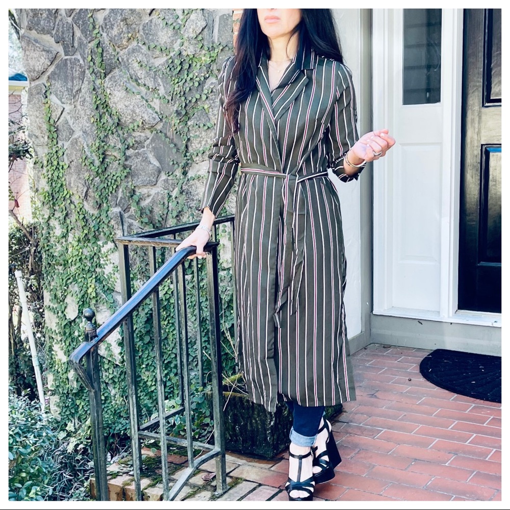 Fabulous Olive striped belted kimono jacket - Picture 4 of 10